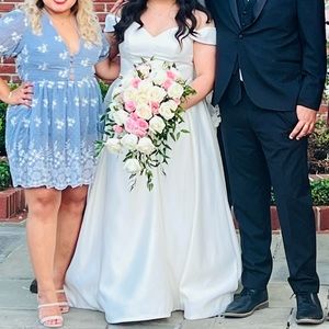 Off the Shoulder Satin Ball Gown Wedding Dress